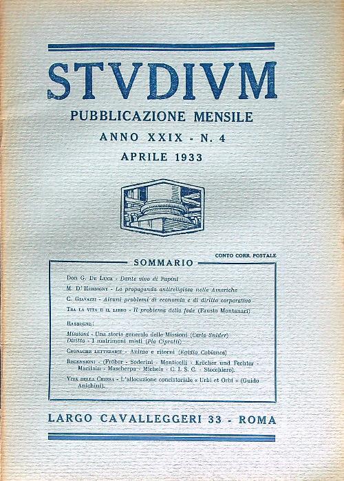 Studium Anno XXIX n. 4/ Aprile 1933