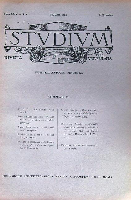 Studium. Anno XXIV n. 6/ Giugno 1928 - copertina