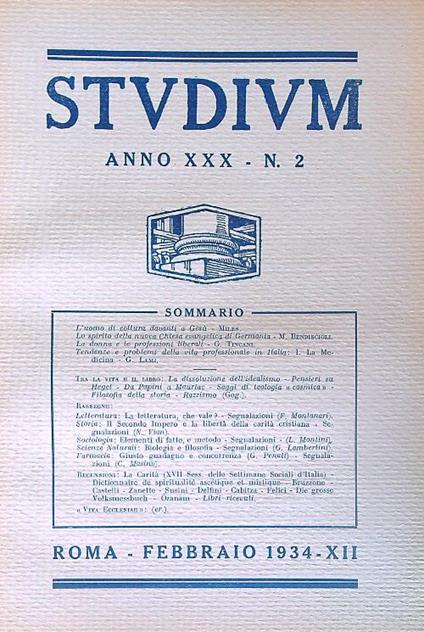 Studium. Anno XXX - n. 2/ febbraio 1934 - copertina