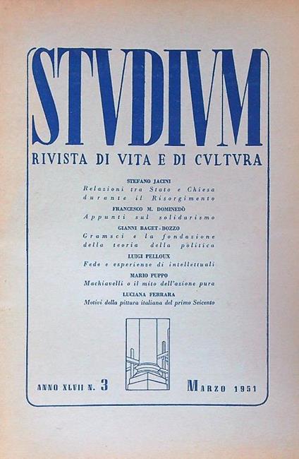 Studium. Anno XLVII N. 3/ Marzo 1951 - copertina
