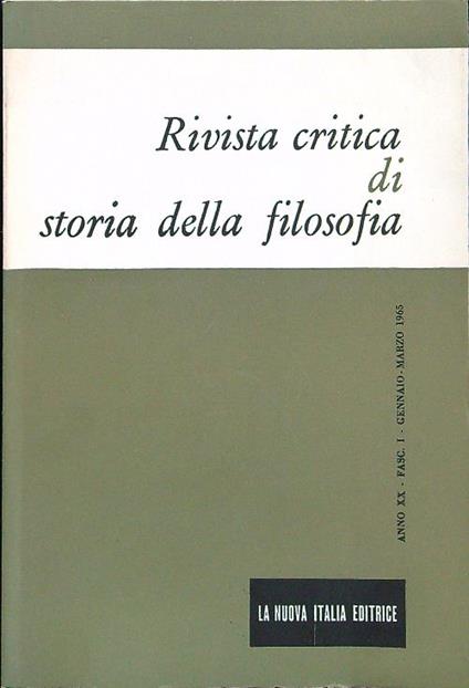 Rivista critica di storia della filosofia anno XX fasc I 1965 - copertina