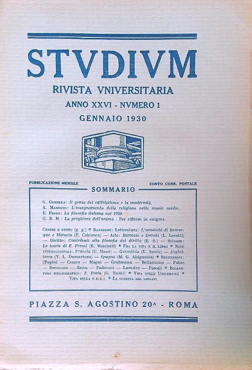 Studium Anno XXVI - n. 1/ Gennaio 1930 - copertina