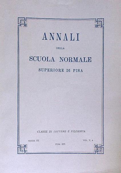 Annali della Scuola Normale Superiore di Pisa Serie III Vol V, 4 - 1975 - copertina