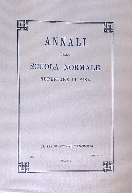 Annali della Scuola Normale Superiore di Pisa Serie III Vol V, 2 - 1975 - copertina