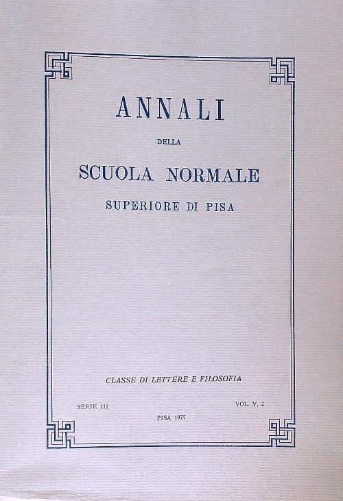 Annali della Scuola Normale Superiore di Pisa Serie III Vol V, 2 - 1975 - copertina