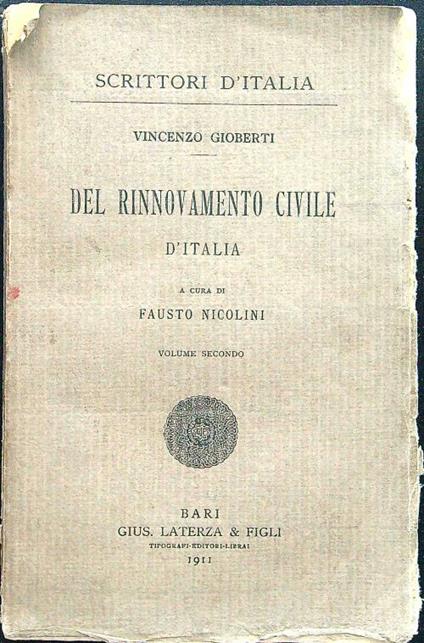 Del rinnovamento civile d'Italia vol.II - Vincenzo Gioberti - copertina