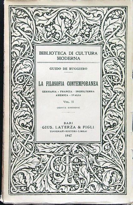 La filosofia contemporanea vol. II - Guido De Ruggiero - copertina