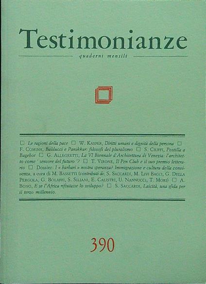 Testimonianze 390 - copertina