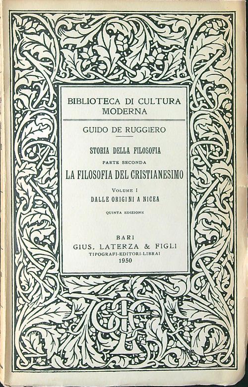 Storia della filosofia parte II. La filosofia del cristianesimo vol. I