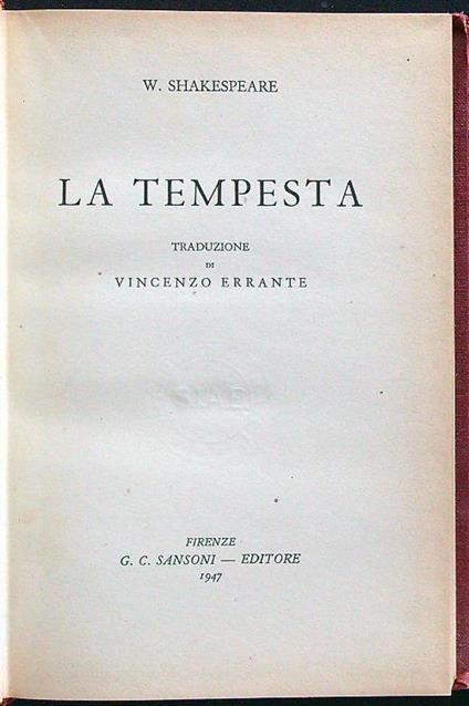 La tempesta - W. Shakespeare - copertina