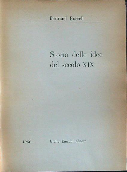 Storia delle idee del secolo XIX - Bertrand Russell - copertina
