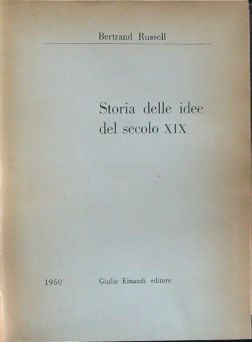 Storia delle idee del secolo XIX - Bertrand Russell - copertina