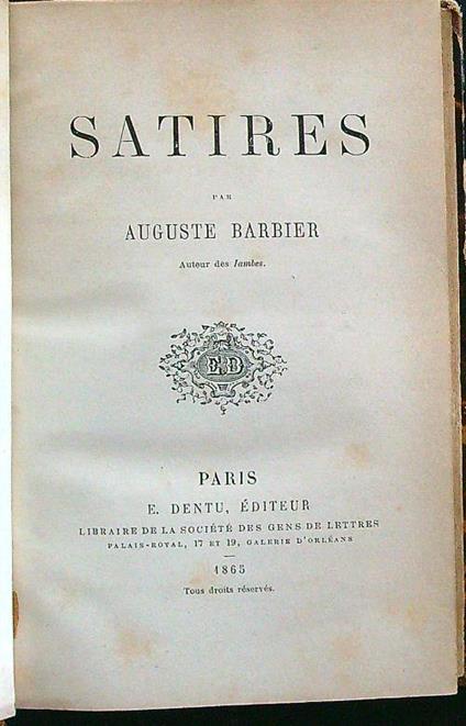 Satires - Auguste Barbier - copertina