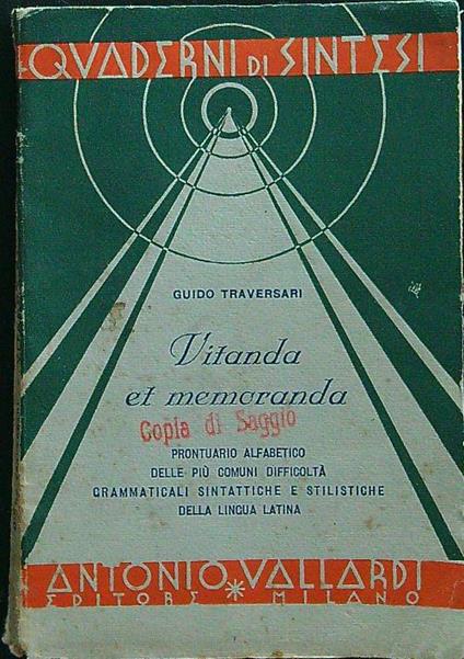 Vitanda et memoranda - Guido Traversari - copertina