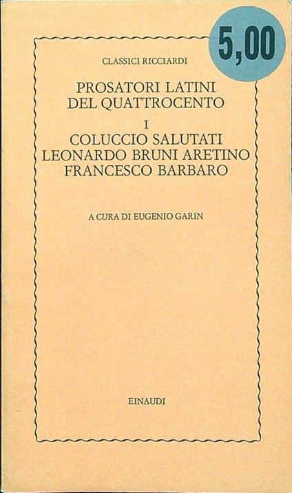 Prosatori latini del quattrocento I - copertina