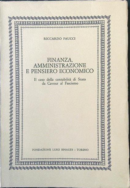 Finanza amministrazione e pensiero economico - Riccardo Faucci - copertina