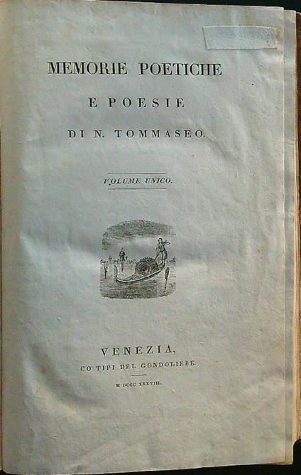 Memorie poetiche e poesie - N. Tommaseo - copertina