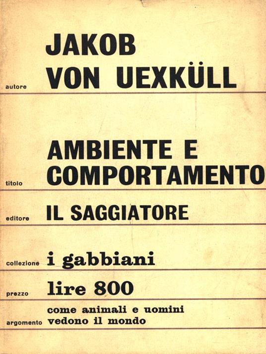 Ambiente e comportamento - Jakob Von Uexkull - copertina