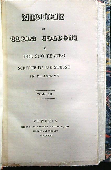 Memorie di Carlo Goldoni tomo III - copertina