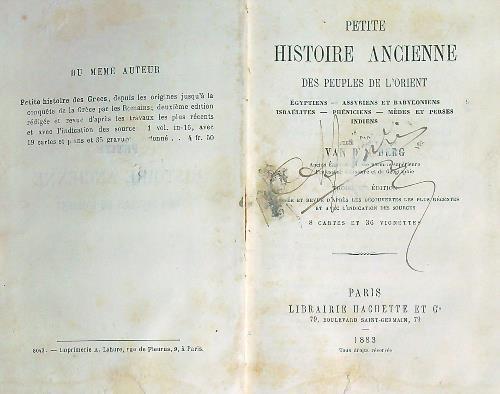 Petite histoire ancienne des peuples de l'orient - Emmanuel Van den Berg - copertina
