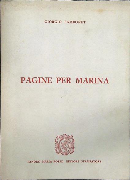 Pagine per Marina - Giorgio Sambonet - copertina