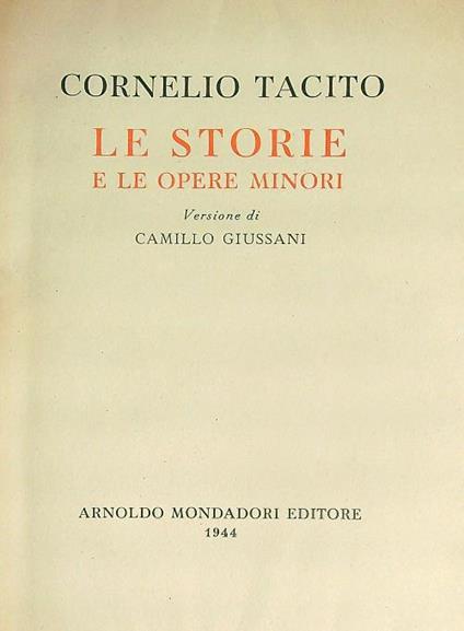 Le storie e le opere minori  - Cornelio Tacito - copertina