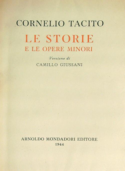 Le storie e le opere minori  - Cornelio Tacito - copertina