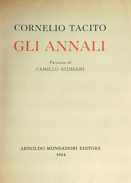 Gli annali - Cornelio Tacito - copertina