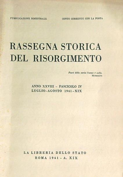 Rassegna Storica del Risorgimento Luglio-Agosto 1941 - copertina