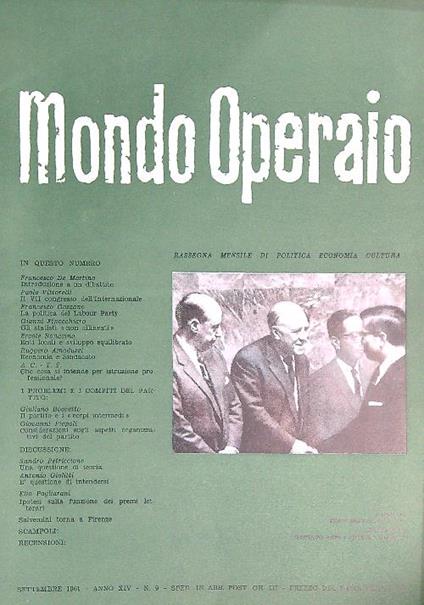 Mondo Operaio 9/1961 - copertina