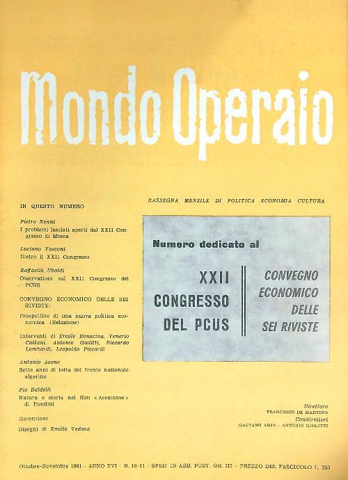 Mondo Operaio 10-11/ 1961 - copertina