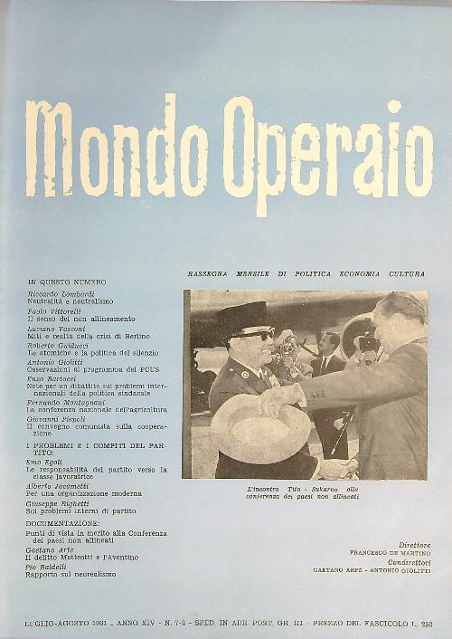 Mondo Operaio 7-8/ 1961 - copertina