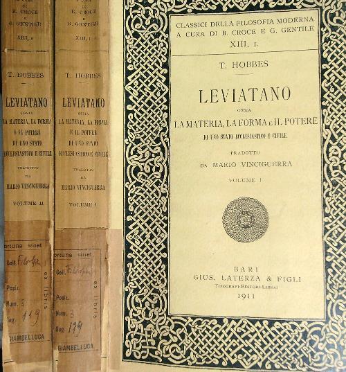 Leviatano o la materia, la forma e il potere. 2vv - T. Hobbes - copertina