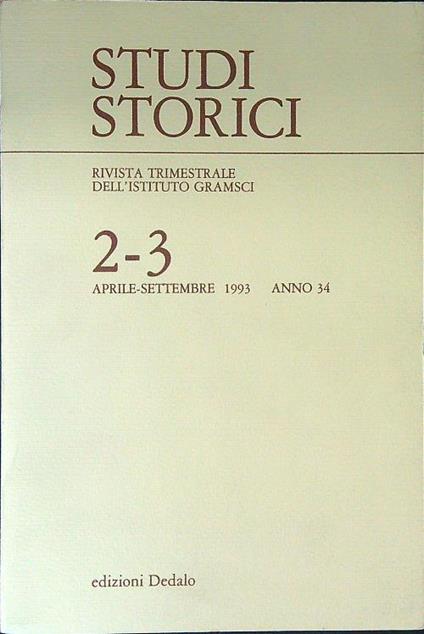 Studi storici 2 - 3 Aprile -Settembre 1993 Anno 34 - copertina