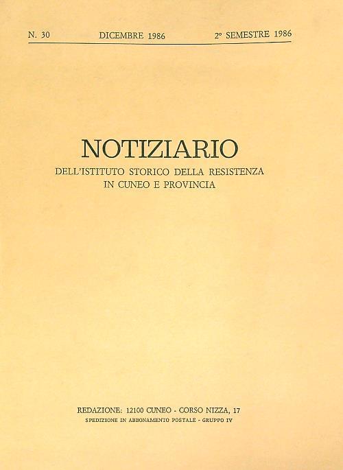 Notiziario 30/1986 - copertina