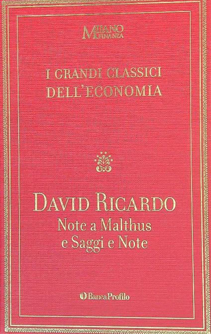 Note a Malthus. Saggi e note - David Ricardo - copertina