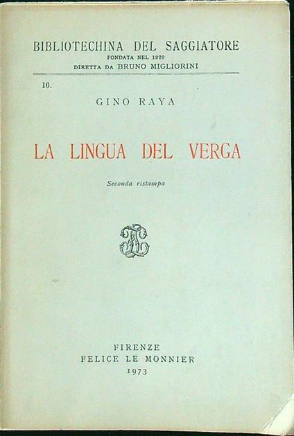 La lingua del Verga - Gino Raya - copertina