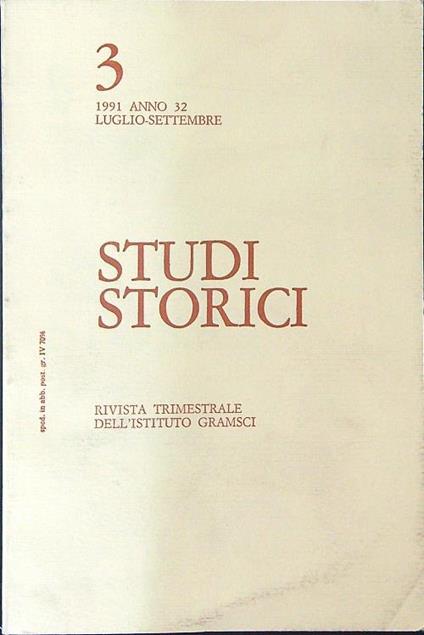 Studi Storici 3 / 1991 Anno 32 / Luglio - Settembre - copertina