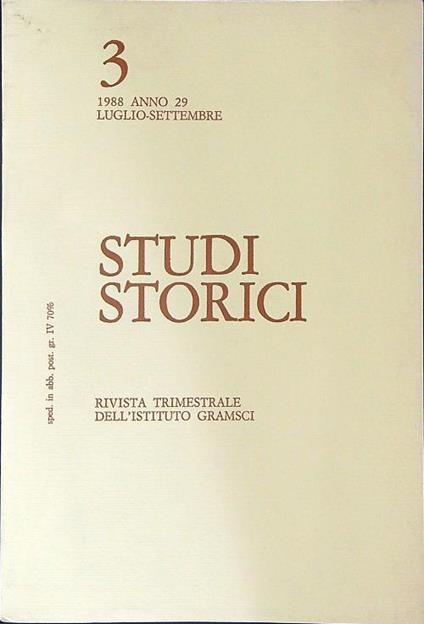 Studi Storici 3 / 1988 Anno 29 / Luglio - Settembre - copertina