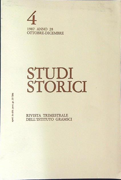Studi Storici 4 / 1987 Anno 28 / Ottobre - Dicembre - copertina