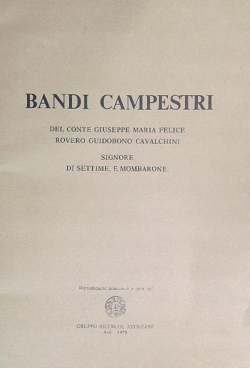Bandi campestri del conte Giuseppe Maria Felice Rovero Guidobono Cavalchini