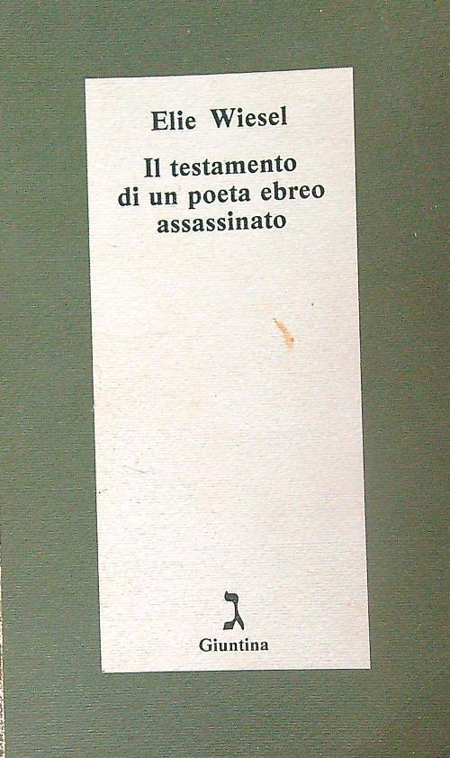 Il testamento di un poeta ebreo assassinato - Elie Wiesel - copertina