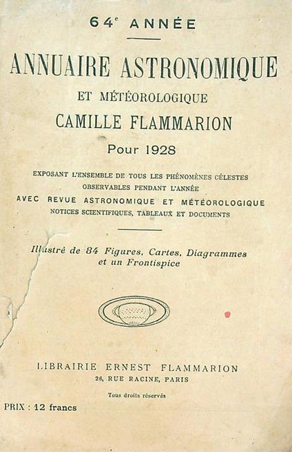 Annuaire Astronomique et meteorologique camille flammarion 1928 - copertina