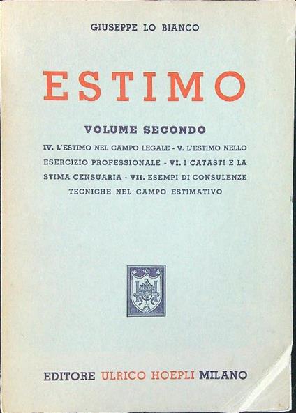 Estimo Volume secondo - Lo Bianco - copertina