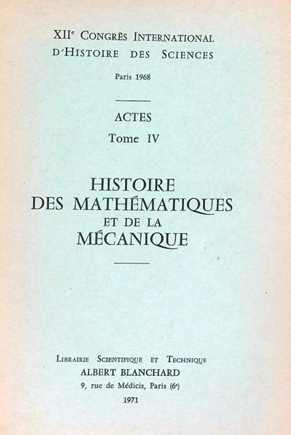 Histoire des mathematiques et de la mecanique - copertina