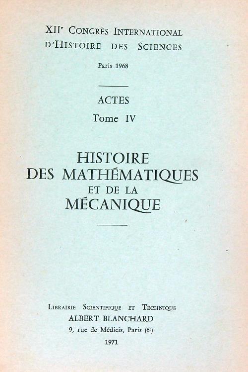 Histoire des mathematiques et de la mecanique - copertina