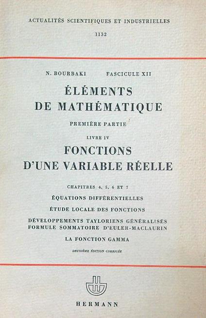 Fonctions d'une variable reelle. Chap 4,5,6,7 - N. Bourbaki - copertina