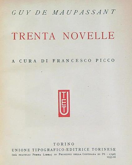 Trenta novelle - Guy De Maupassant - copertina