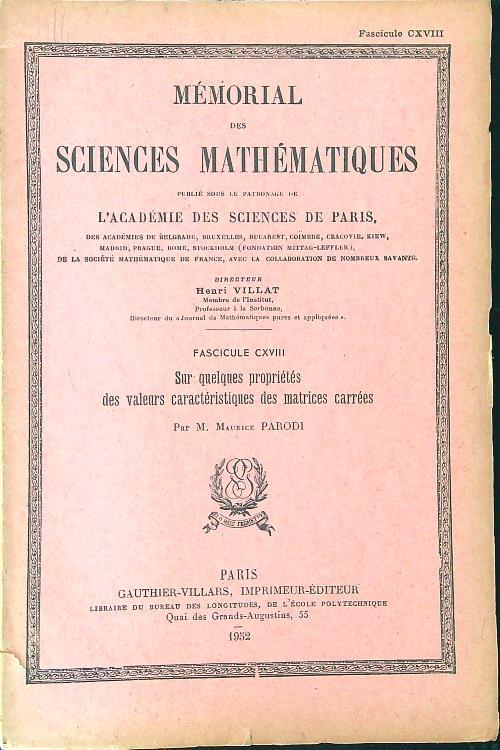 Memorial des sciences mathematiques Fascicule CXVIII - copertina