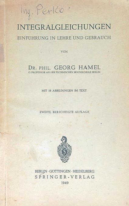 Integralgleichungen  - Georg Hamel - copertina
